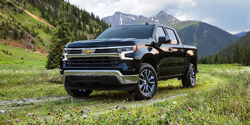 Black 2022 Chevrolet Silverado parked in the mountains
