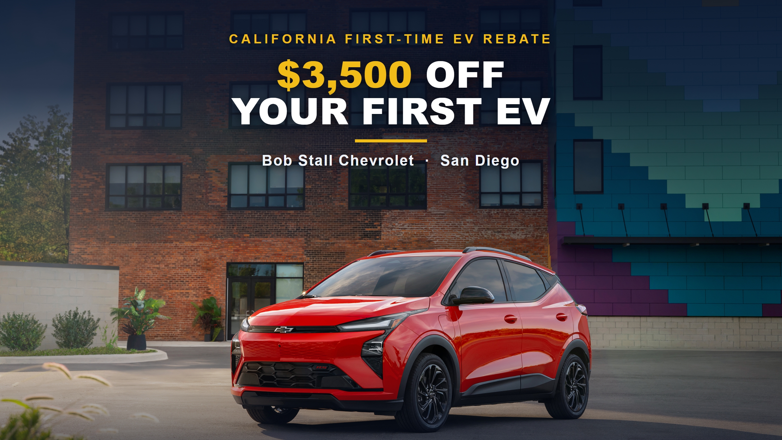 Chevrolet EV at Bob Stall Chevrolet, eligible for California's $3,500 first-time EV rebate