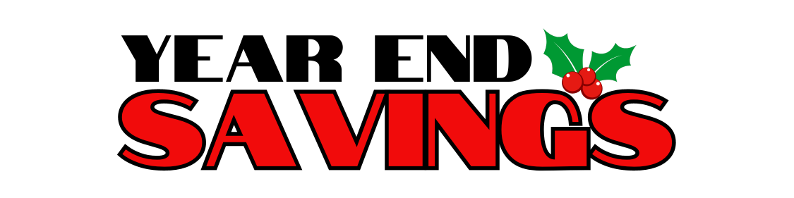 Holiday-themed SAVINGS graphic with red bold letters, holly leaves, and berries accenting the letter G.